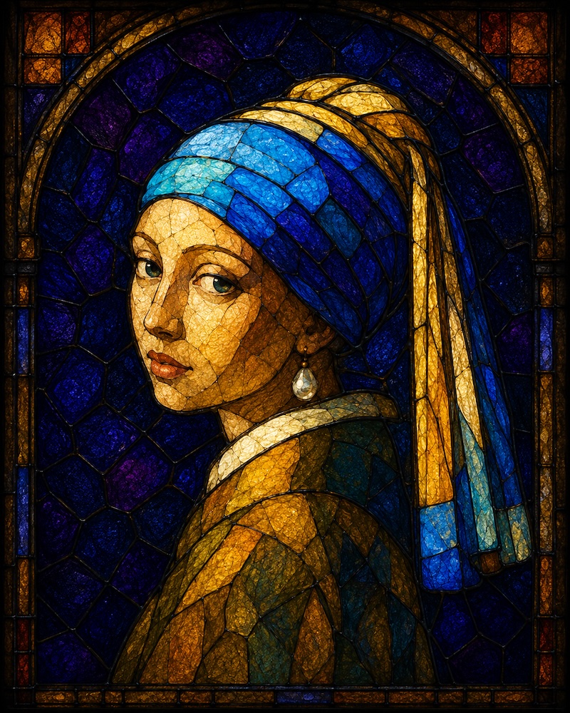 Girl with a Pearl Earring recreated as stained glass