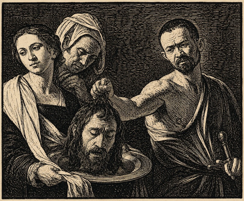 Salome with the Head of John the Baptist recreated as a wood engraving
