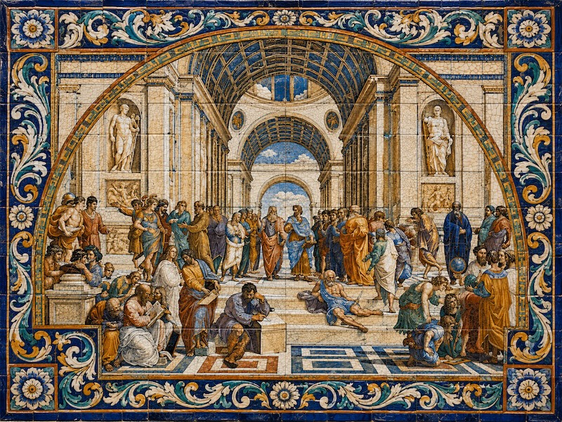 The School of Athens recreated as glazed ceramic tile