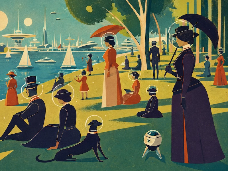 La Grande Jatte recreated as a retro-futurist screen print